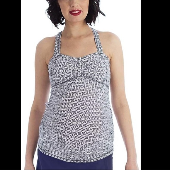 OceanLily Ruched Front Halter Tankini Swim Top Size Large Maternity Grey - Picture 1 of 7